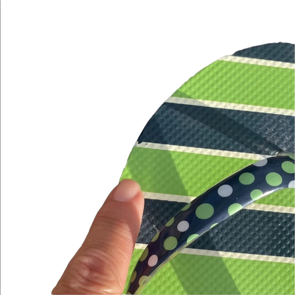 Vera Bradley Navy and Green Striped Flip Flops